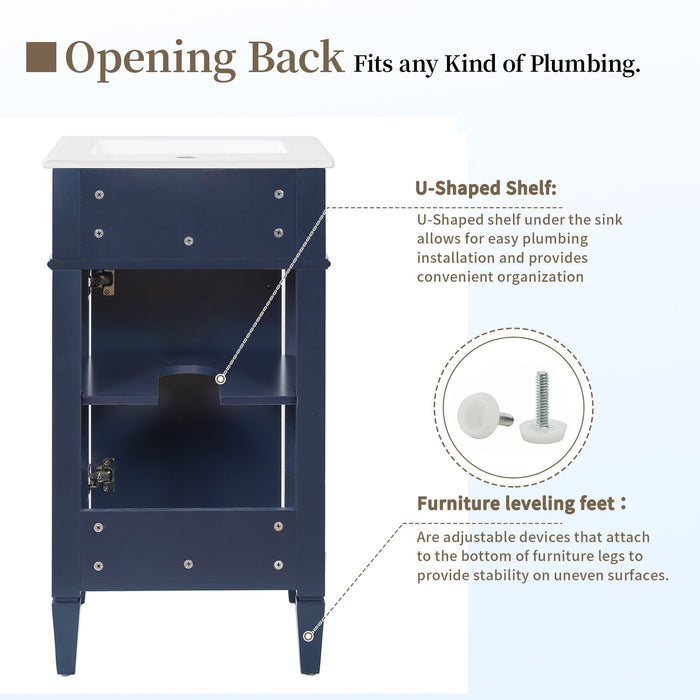 French Style Bathroom Vanity With Sink, Soft-Closing Door, Adjustable Shelf, Rectangular Design