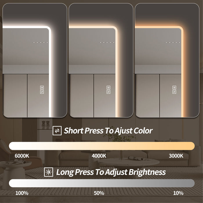 LED Full Length Mirror With Lights, Wall Mounted Full Body Mirror, Dimmable 3 Color Lighting, Anti Fog, Shatter Proof, Memory Function - Clear