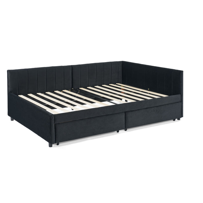 Upholstered Tufted Daybed Frame With Storage Drawers