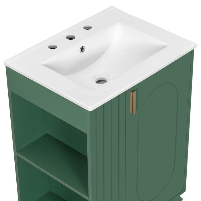 Classic Retro Bathroom Vanity With Sink, Door Shelf, Side Open Storage Frame