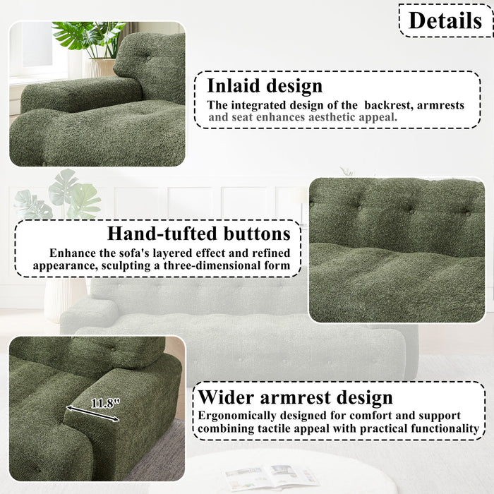 Cloud Series Minimalist Button Tufted Square Arm 3 Seater Sofa