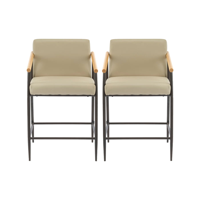 Mid Century Modern Counter Stool Set With Espresso Metal Frame - Khaki