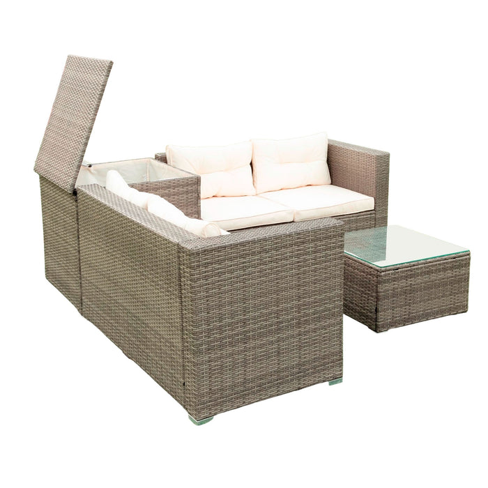 4 Piece Patio Sectional Wicker Rattan Outdoor Furniture Sofa Set With Storage Box