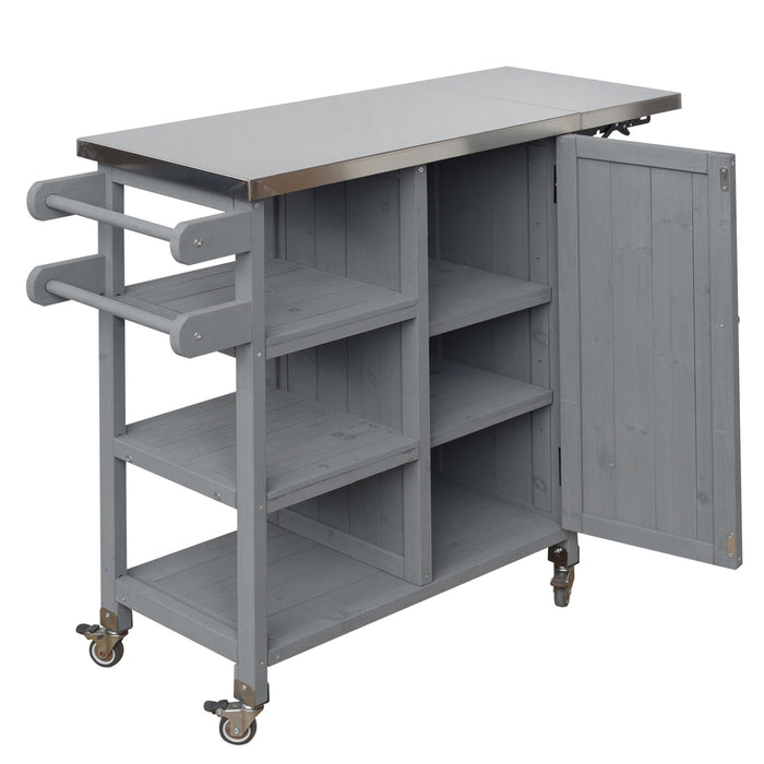 Foldable Outdoor Kitchen Island With Storage Cabinet