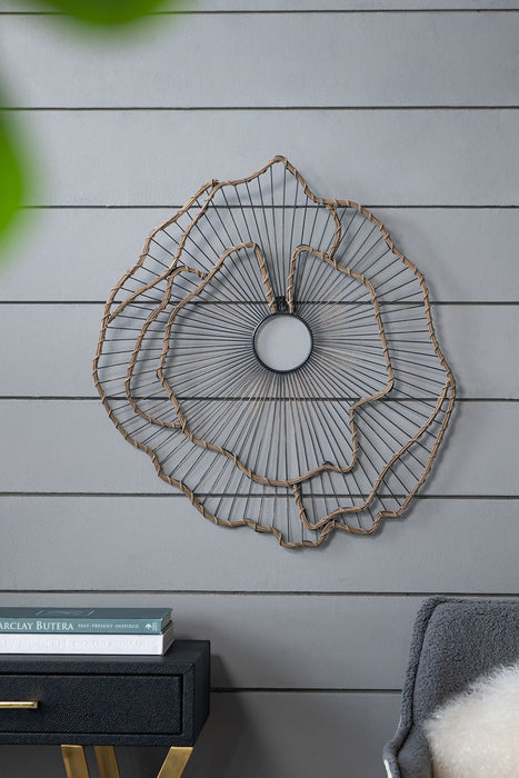 Metal Flowers Wall Decor, Transitional Wall Floral Sculpture For Foyer Porch Hallway Entrance (Set of 3) - Gold