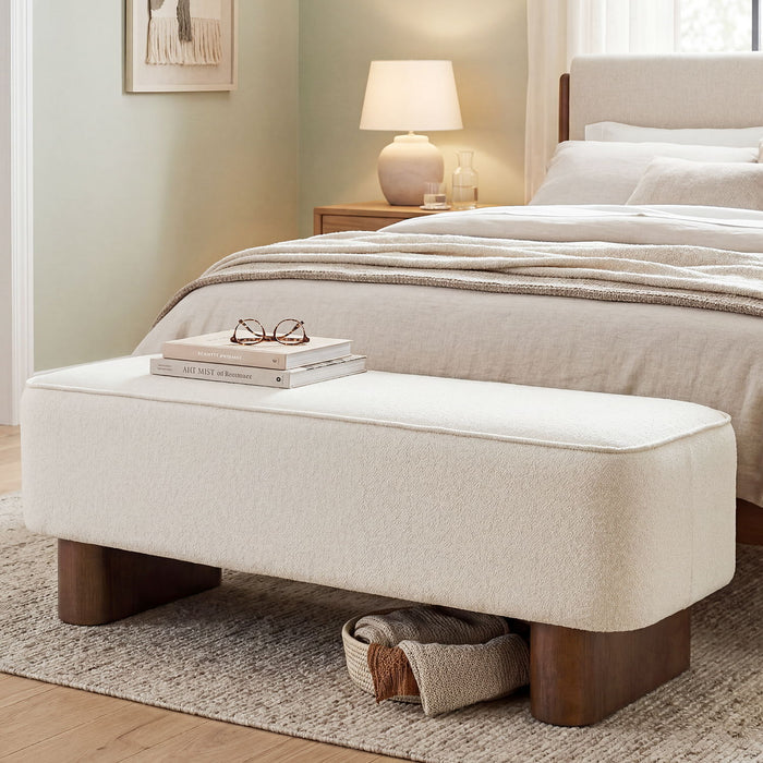 Upholstered Ottoman Bench With Thick Padded Design - Beige