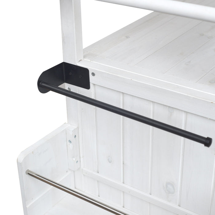 Foldable Outdoor Kitchen Island With Lockable Wheels, Storage Cabinet And Towel Rack For Patio