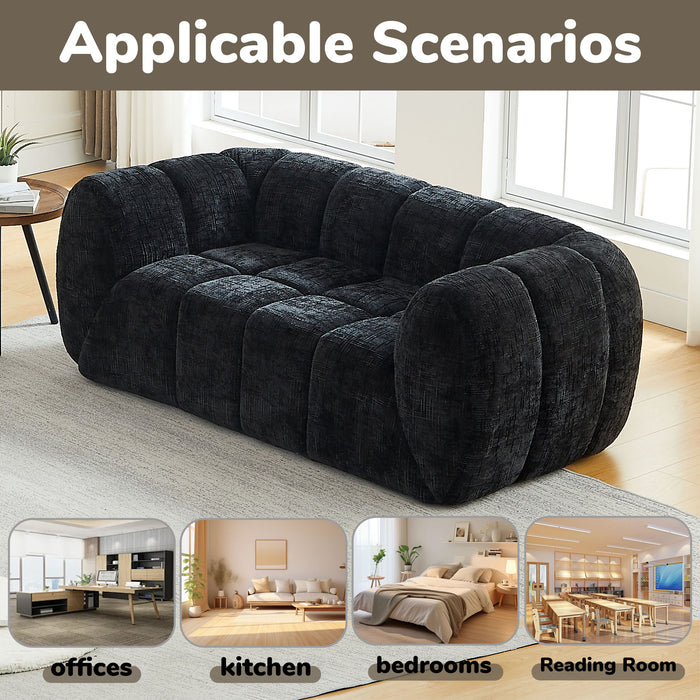 Quilted Cloud Sofa With Rounded Armrests And Piano Key Backrest Design