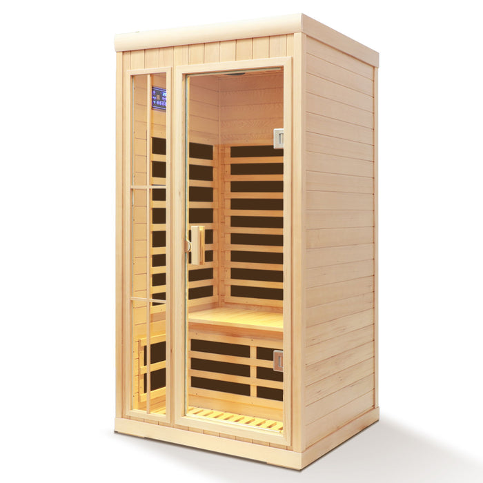 Deluxe Version Plus 1 Person Far Infrared Hemlock Sauna Room With LED Colour Lights - Natural