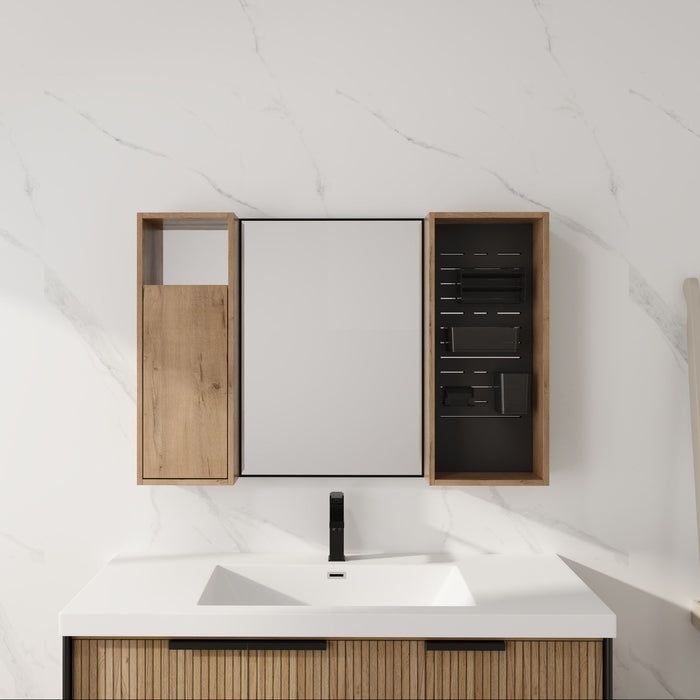 41.6" Wall Mounted Bathroom Cabinet With Soft Close Door, Storage Cabinet Featuring - Imitative Oak