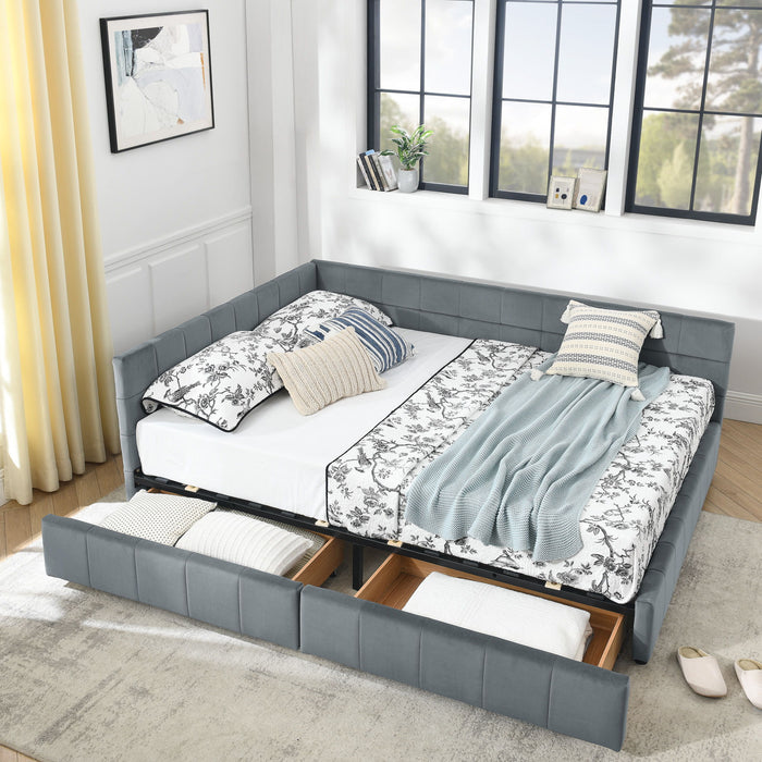 Elegant Storage Upholstered Tufted Bed Frame With Backrest And Armrests