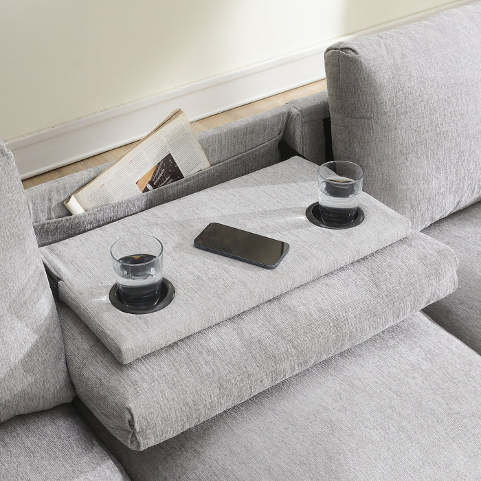 Sectional With Bluetooth Speaker Comfy Cloud Couch Set With Drop Down Table Cup Holders, USB Charger Storage Armrest Wide Seat Sofa