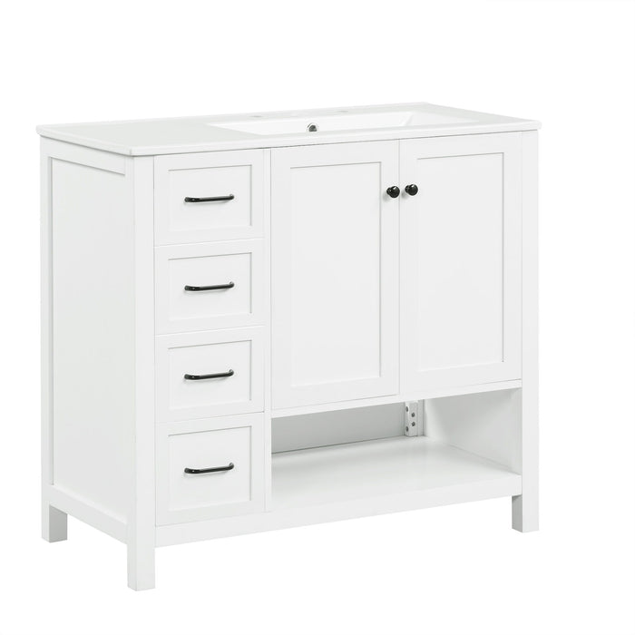 Bathroom Vanity With Sink Top, Bathroom Vanity Cabinet With 2 Doors And 2 Drawers, Open Shelf