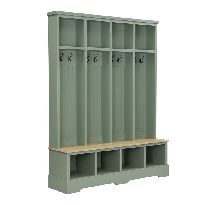 Hall Tree With 8 Hooks, Practical Entryway Bench With Open Compartments