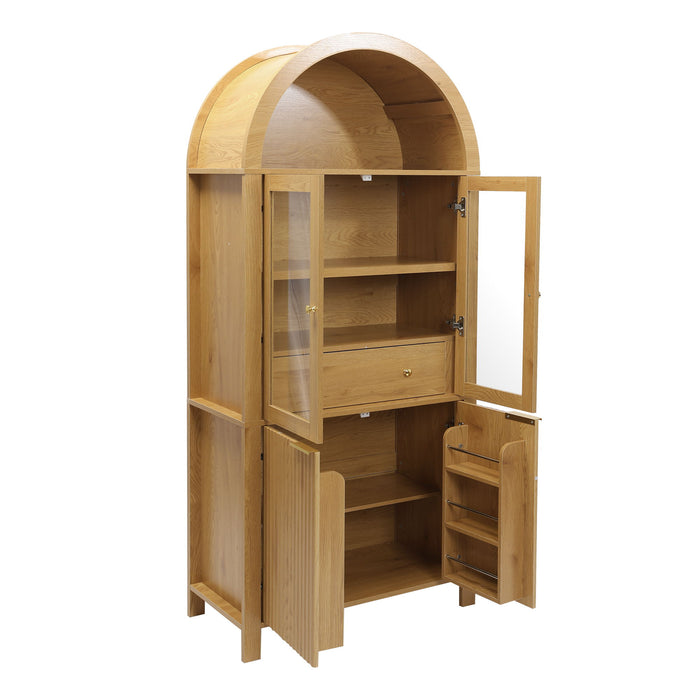 Fluted Tall Arched Pantry Cabinet With Adjustable Shelves