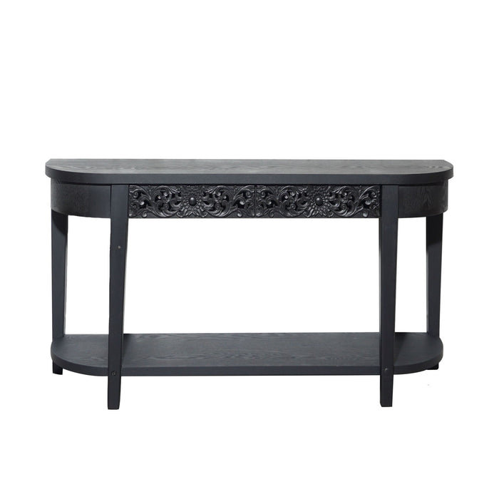 Carved Console Table With Storage Shelf For Living Room - Black