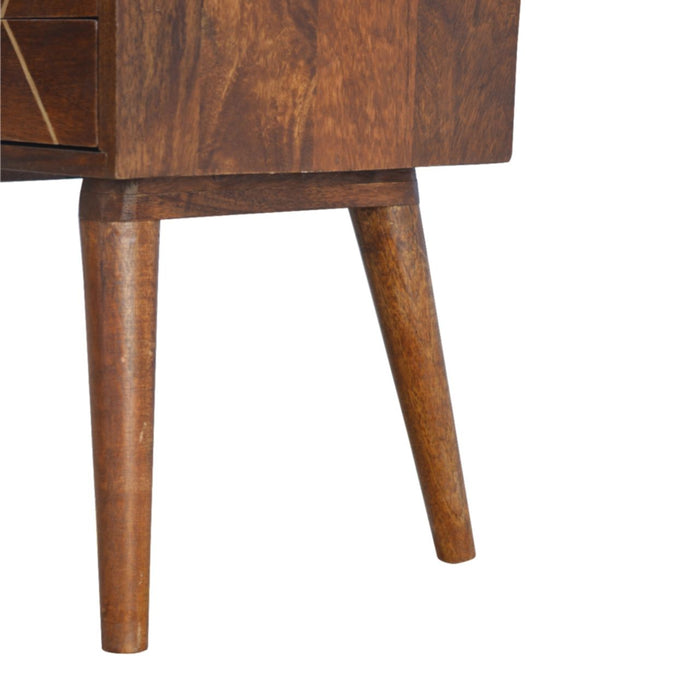 Inlay Geo Brass Bedside Table - Chestnut