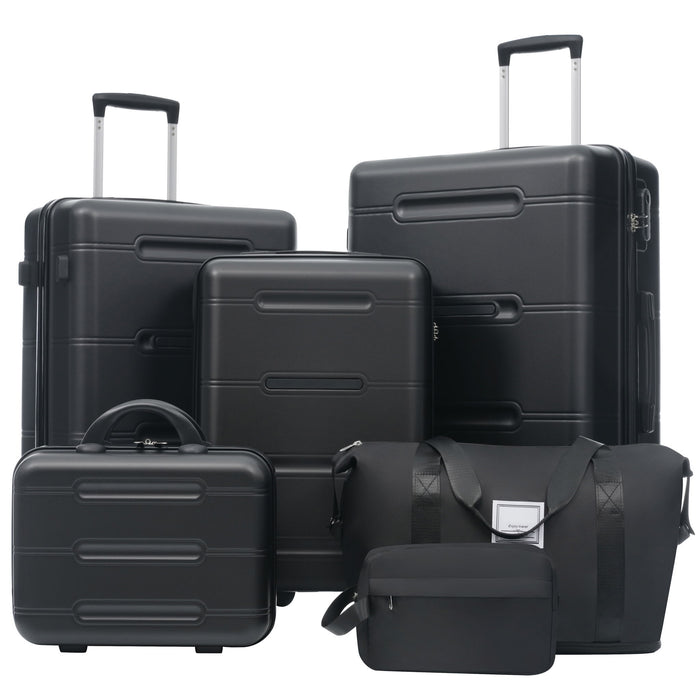 6 Piece Lightweight Hardshell Luggage Set With Double Spinner Wheels, Password Lock