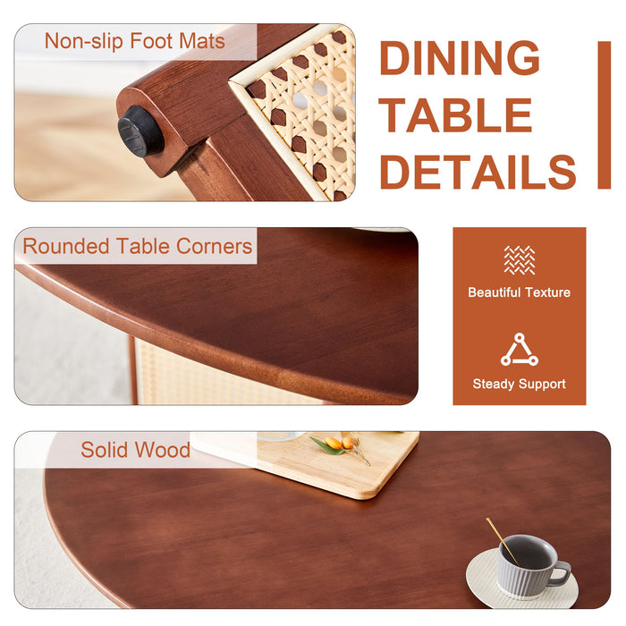 Retro Round Table With Imitation Rattan Rubber Wood - Walnut