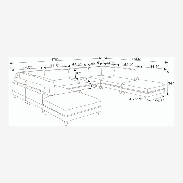 Modern Modular Sectional With Adjustable Back Support