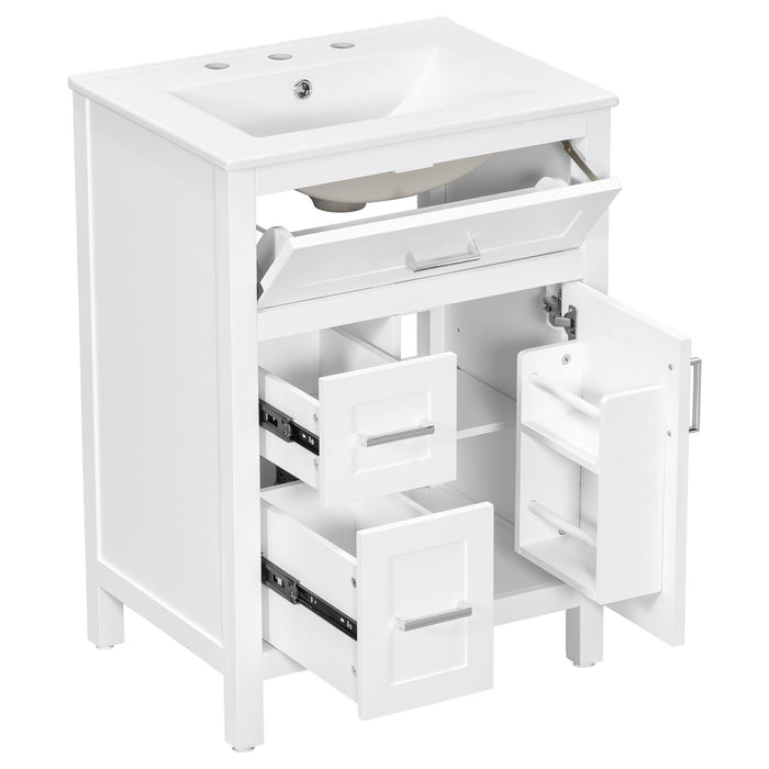 Modern Bathroom Vanity With Sink, Flip Drawer & 2 Drawers, Soft Close Hinges, Adjustable Shelf