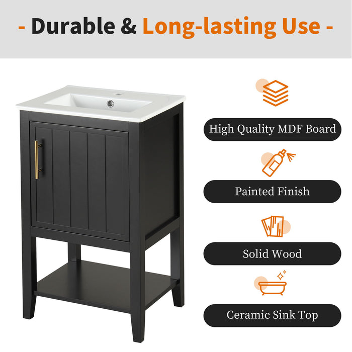 Modern Bathroom Vanity With Sink, Soft-Closing Door And Open Shelf