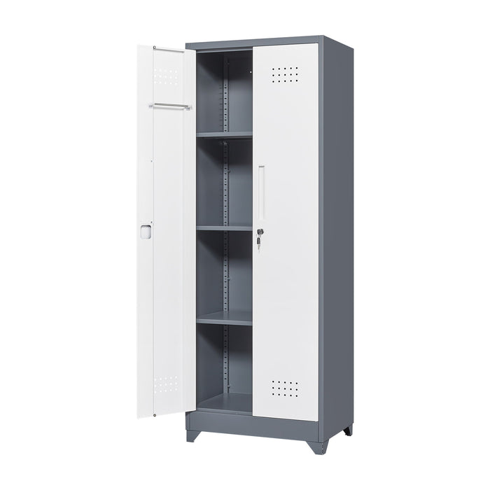 Lockers With Locking Doors, Adjustable Shelves, High Broom Tool Storage Cabinet
