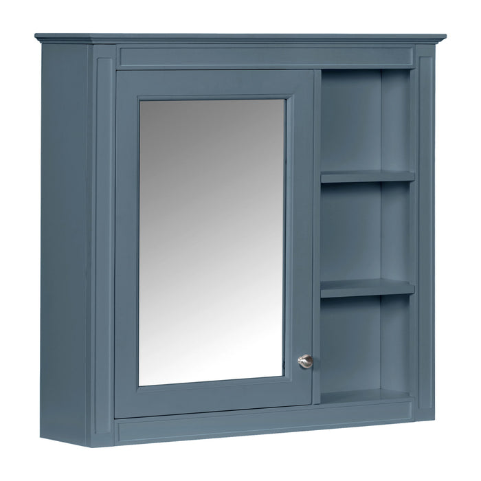 Wall-Mounted Medicine Cabinet With Mirror, Adjustable Shelves, Rectangular Design - Blue