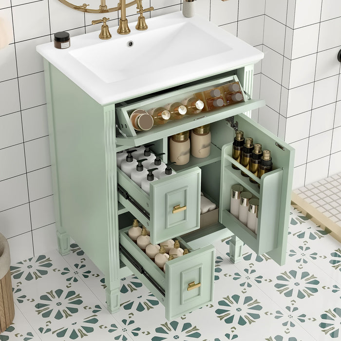 Bathroom Vanity With Sink, Flip Drawer, 2 Drawers, Adjustable Shelf