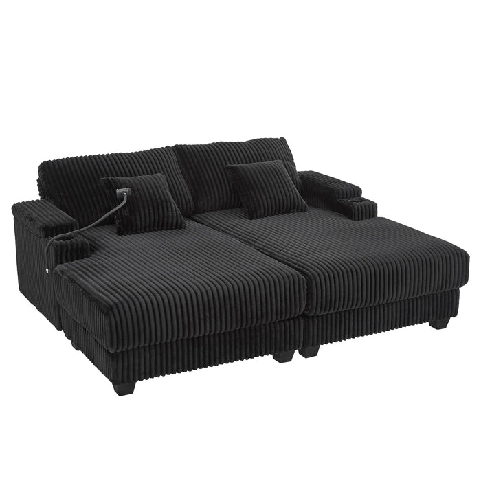 Modern Chaise Sofa With Adjustable Backrest, Cup Holders, Phone Holder & Storage Compartments For Living Room