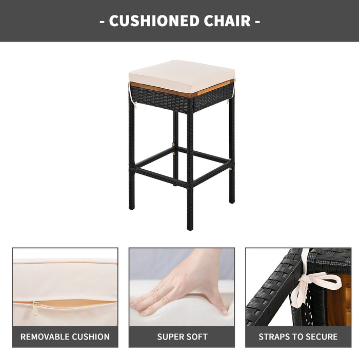 Outdoor Acacia Wood Bar Height Table And Eight Stools With Cushions