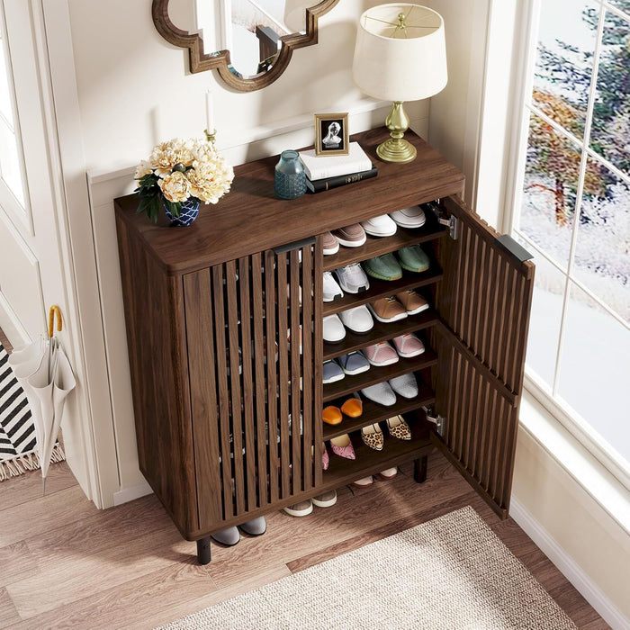 6 Tier Shoe Cabinet With Louvered Doors