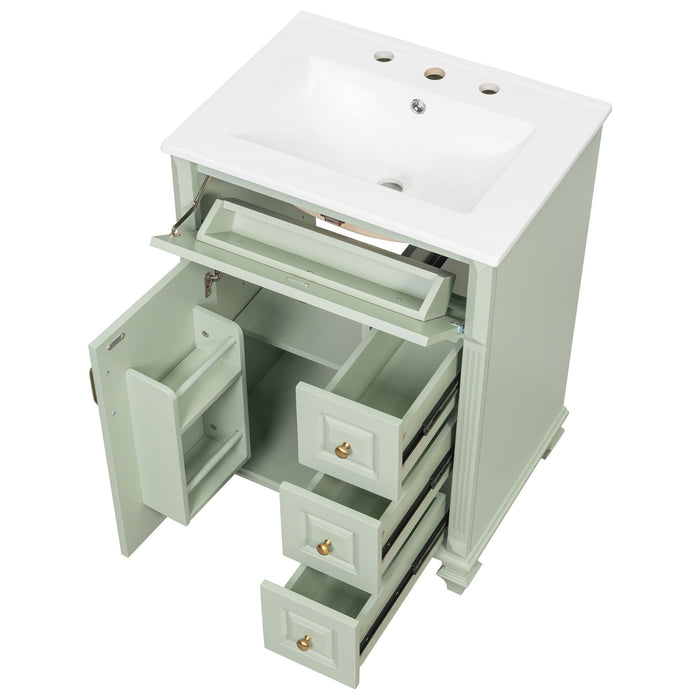Freestanding Bathroom Vanity With Sink, 3 Drawers & Flip-Out Drawer
