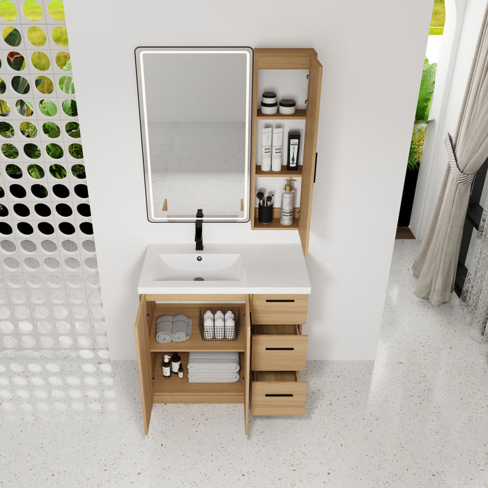 Freestanding Bathroom Vanity Set With Tall Linen Cabinet, 3 Drawers And Large Storage, Single Sink