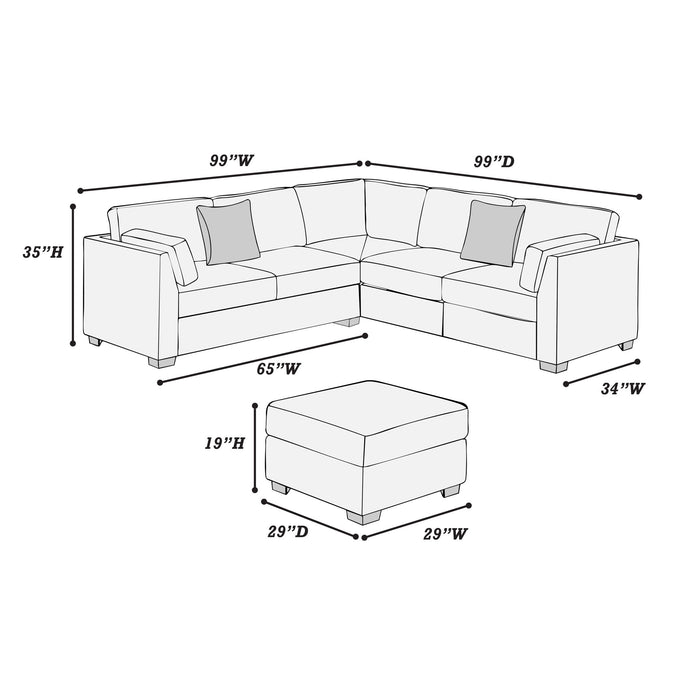 Contemporary L - Sectional Sofa Set With Ottoman And Pillows