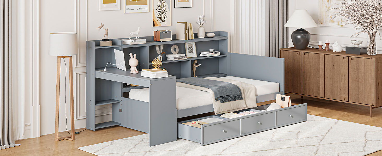 Daybed With 3 Drawers USB Ports And Desk