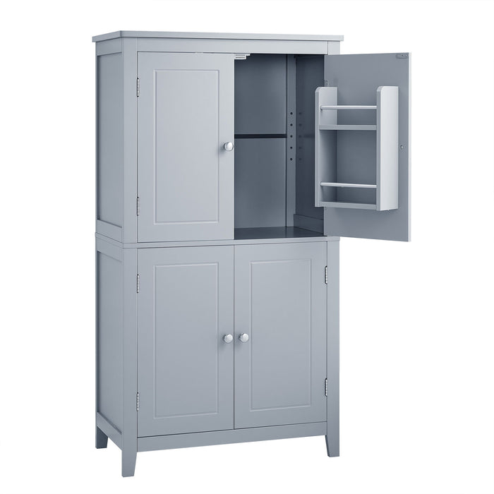 Elegant Bathroom Floor Storage Cabinet With 4 Doors, Adjustable Shelves