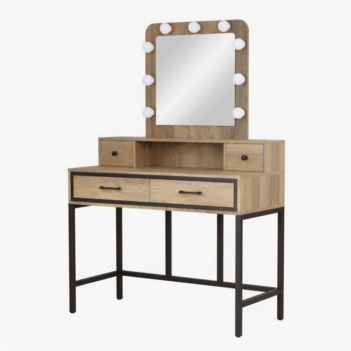 Vanity Desk With 3 Color Lighted Mirror And 4 Drawers