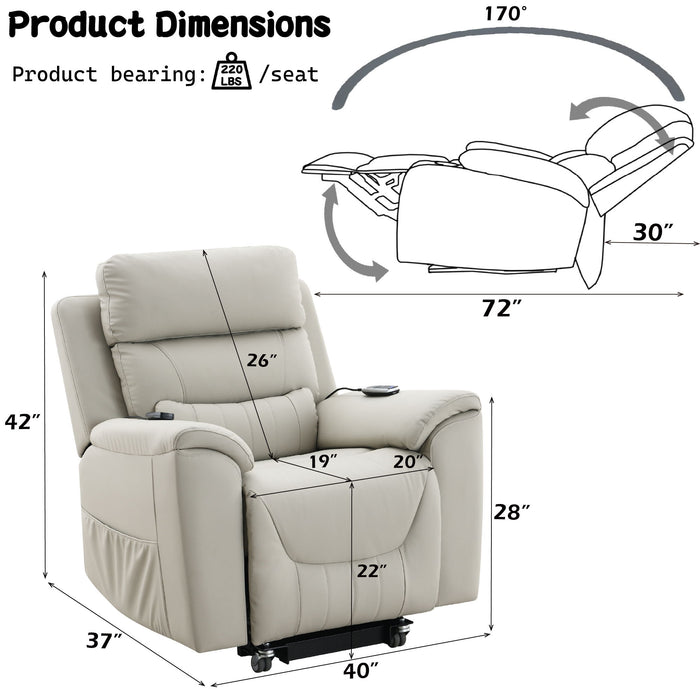 Marsha - Power Recliner With Lift & Massage - Light Gray