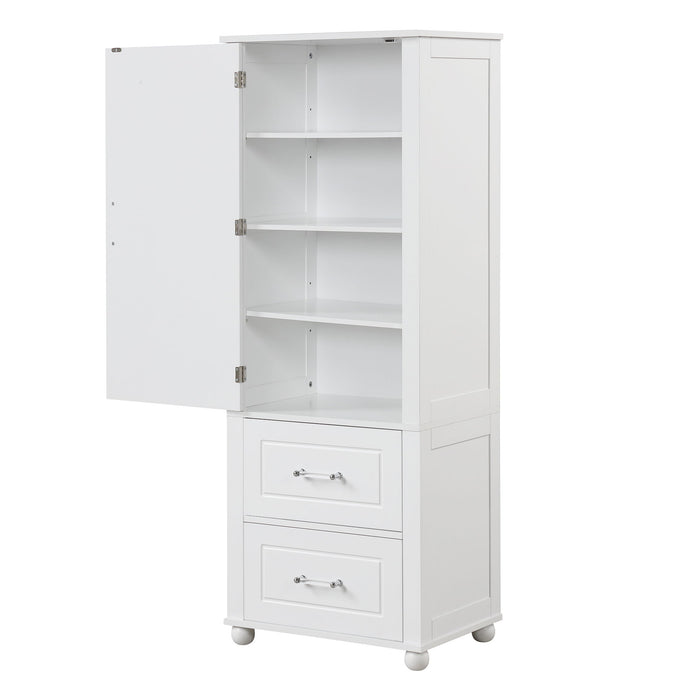 Tall Freestanding Bathroom Storage Cabinet With 2 Drawers And Adjustable Shelf