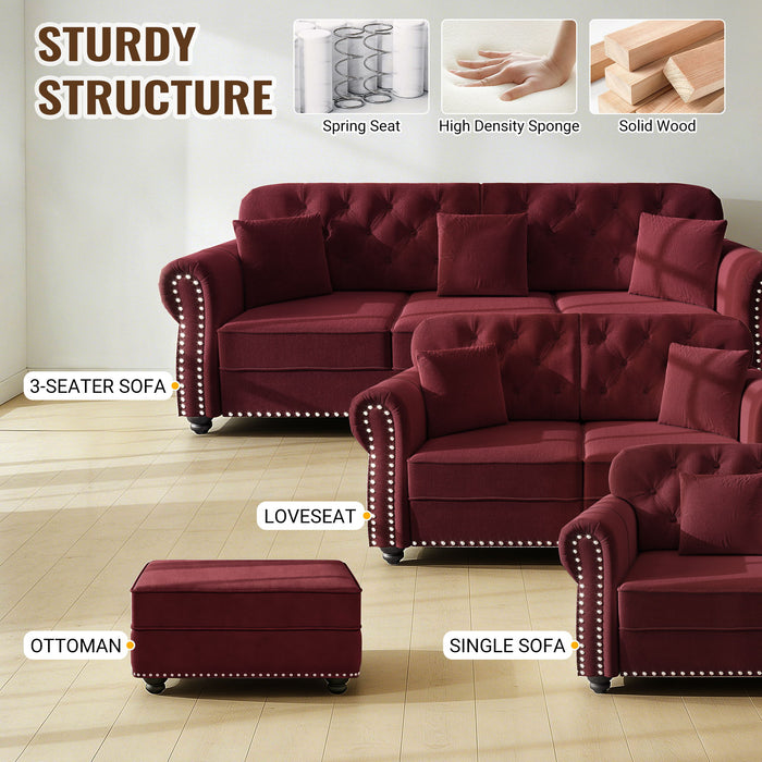 Upholstered Chesterfield Sofa With Nailhead Trim And Rolled Armrests