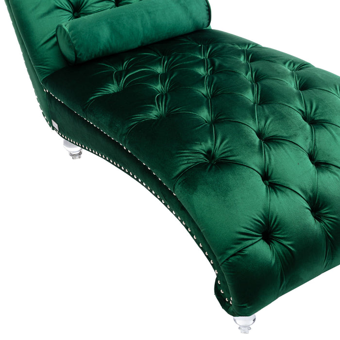 Velvet Chaise Lounge Indoor, Button Tufted Upholstered Chaise Lounge Chair With Pillow