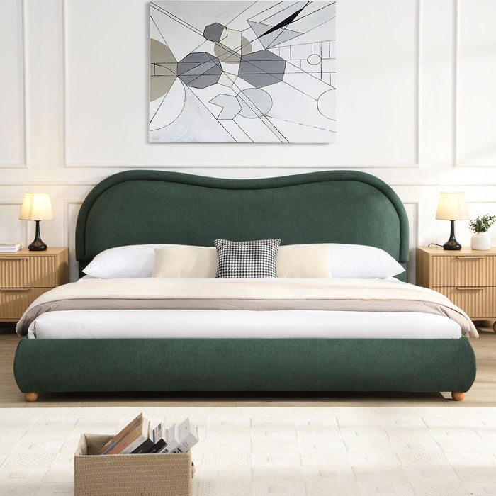 Upholstered Platform Bed Frame With Curved Headboard