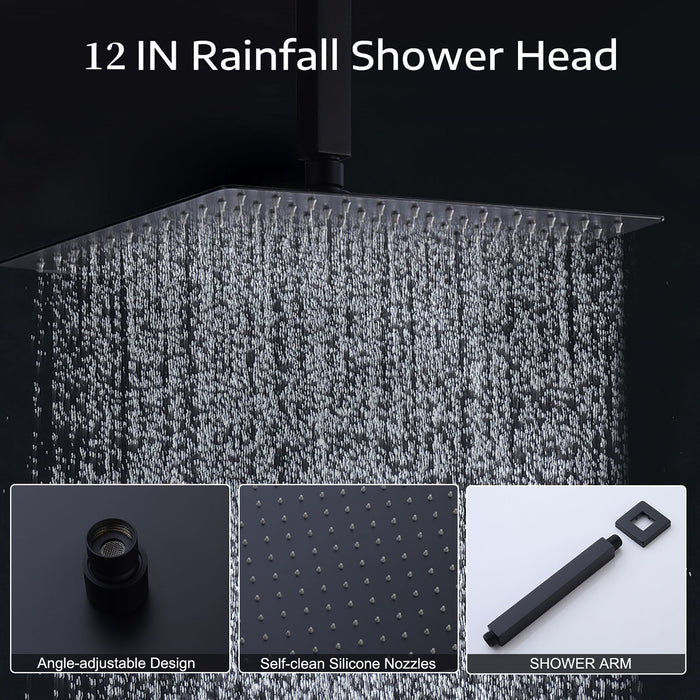 Tub Shower Faucet Set With 12" Rain Shower Head And Handheld Spray Combo