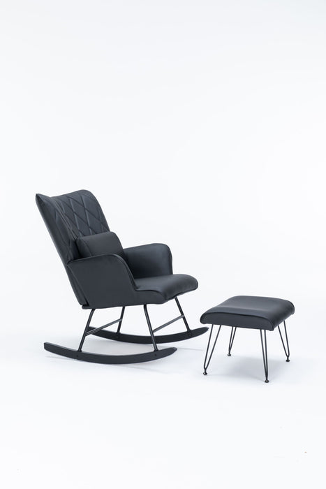 Rocking Accent Chair With Lumbar Pillow And Ottoman