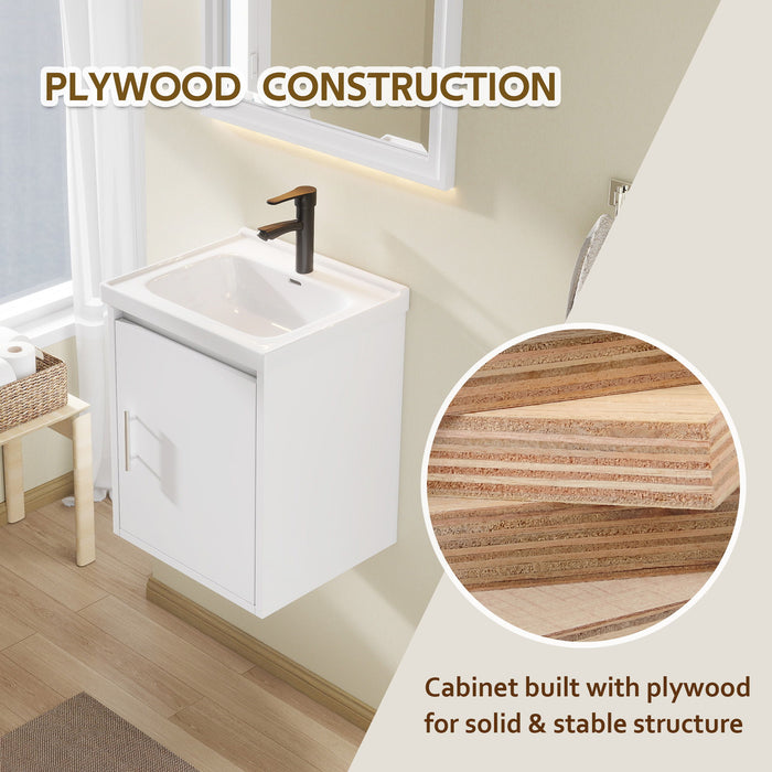 20" Floating Bathroom Vanity Combo With Wall Cabinet, Ceramic Sink & Soft Close Doors - White