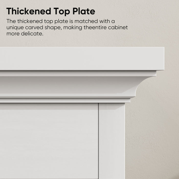 White 2 Door Rattan Storage Cabinet With Adjustable Partition, Medieval Modern Independent Buffet Cabinet, Multifunctional Decorative Cabinet Suitable For Living Room, Kitchen, Bathroom - White