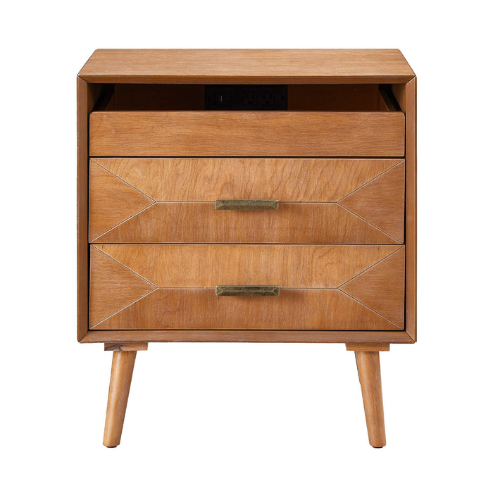 Nightstand With Charging Station, 2 Drawers And Open Shelf, USB / Type C Ports
