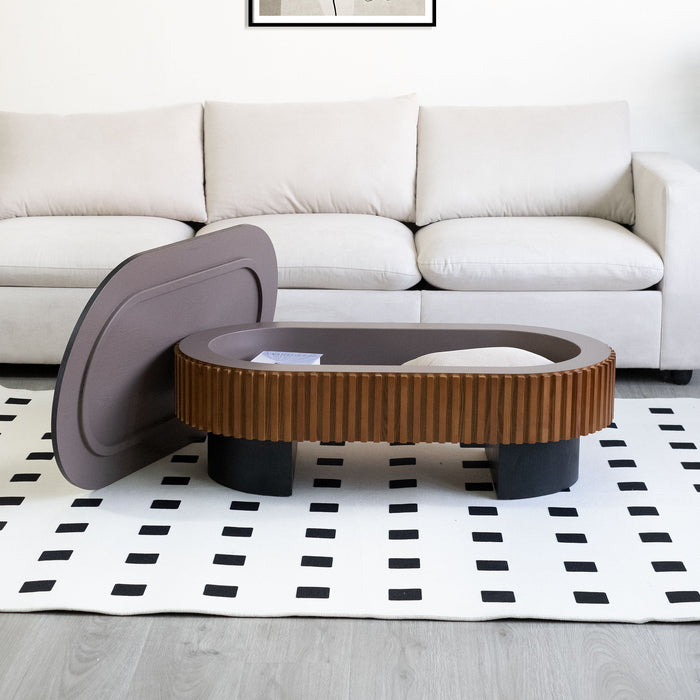 Elliptical Living Room Coffee Table With Hidden Storage And Removable Tabletop