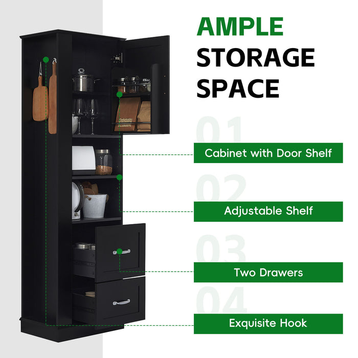 Freestanding Bathroom Storage Cabinet With Adjustable Shelves And Side Hooks Board, Rectangle Design
